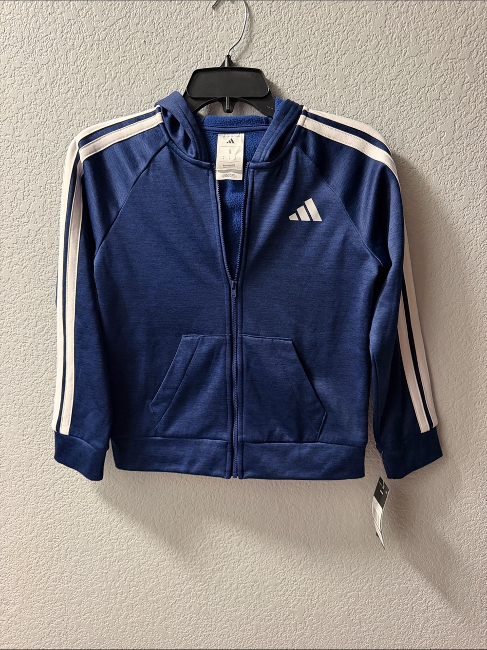 adidas Youth Navy Blue Full-Zip Hoodie with White Stripes